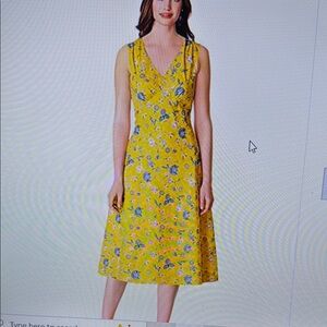 eShakti Yellow Floral Sleeveless V-Neck Voile Empire Dress NWOT